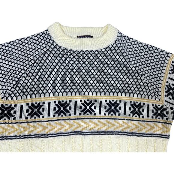 60s JC Penny Classic Styling Sweater The Mens Shop Cream/Blue/Tan Men L Acrylic - Picture 3 of 10
